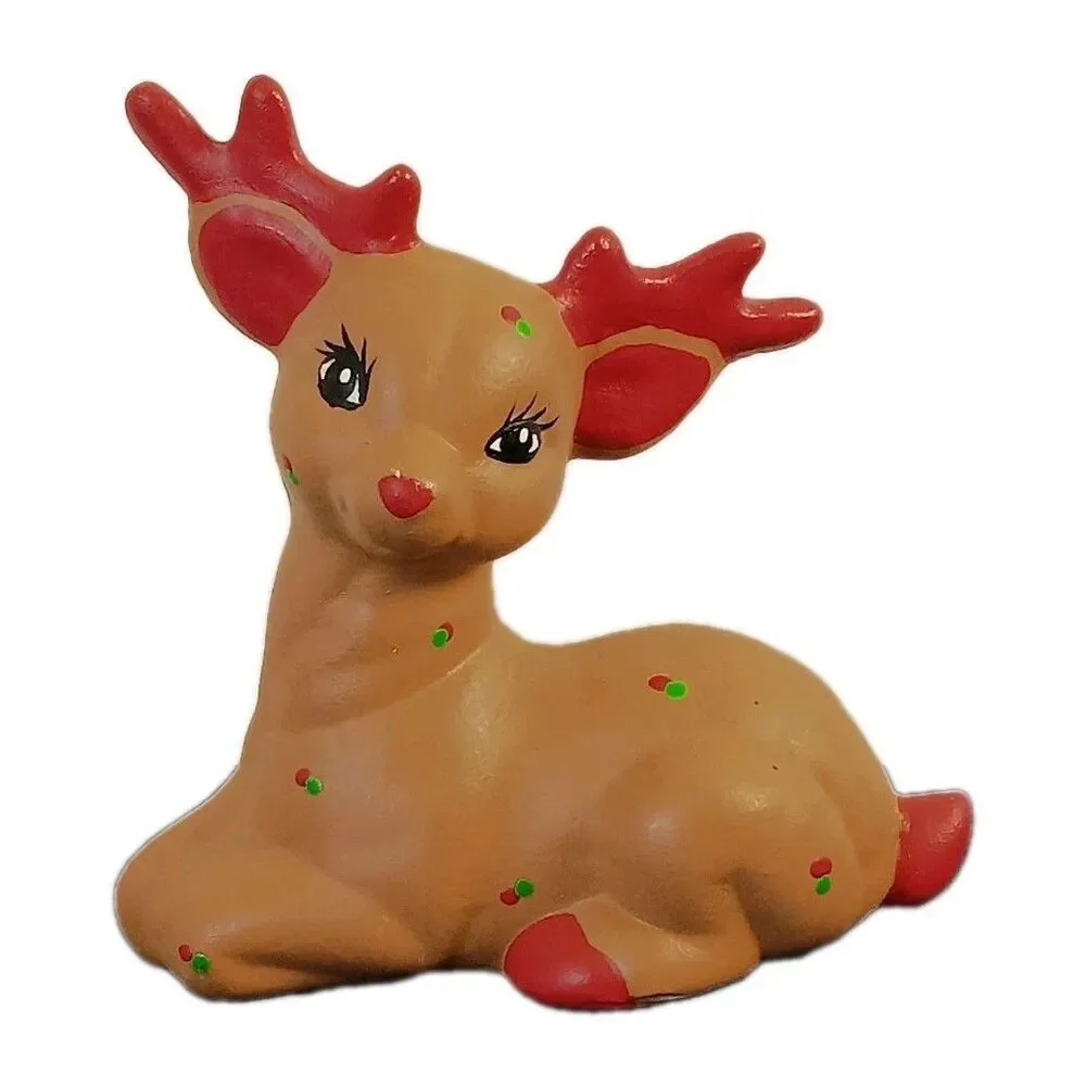 Vintage Christmas Hand Painted Ceramic Reindeer Christmas Decoration Figurine